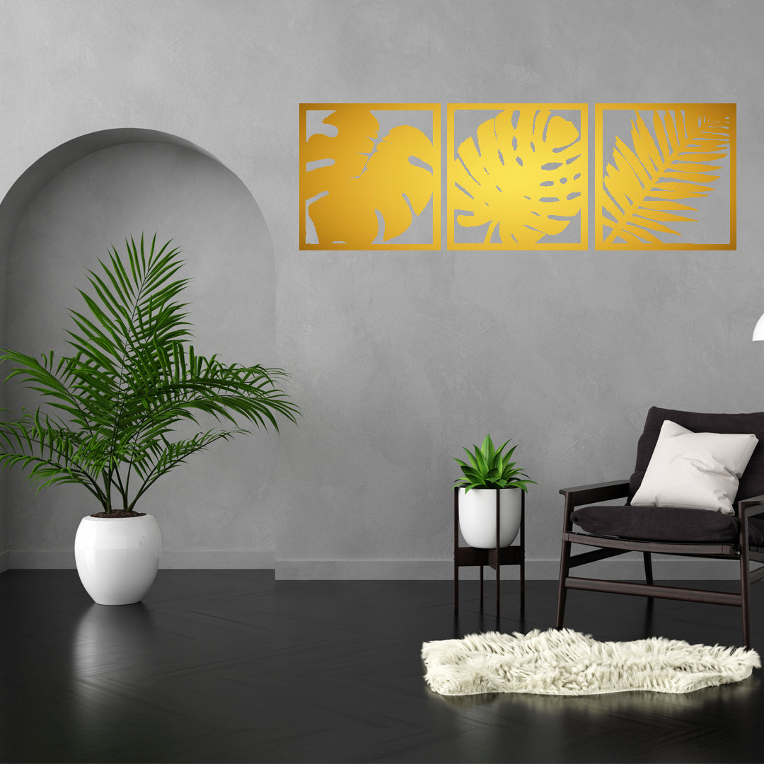 Tropical Leaf Trio – Modern Metal Wall Art